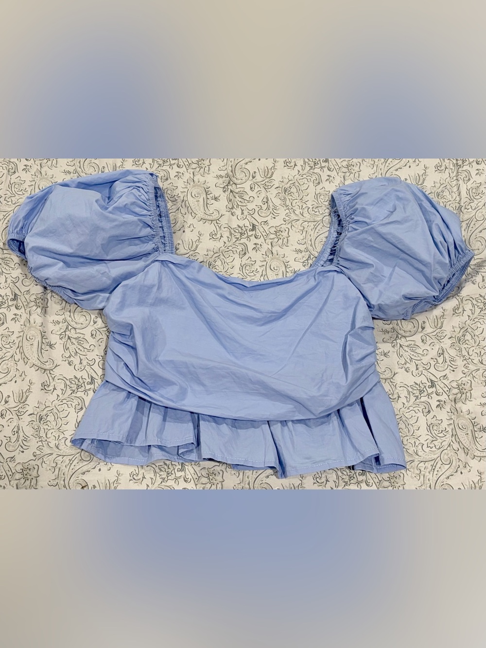 Altar'd State Light Blue Puff-Sleeve Crop Top